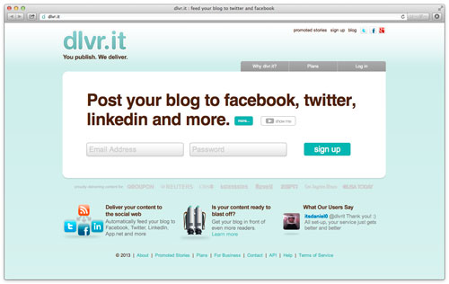 [ dlvr.it ] RSS フィードをまとめて Facebook や Twitter へ自動投稿できるウェブサービス