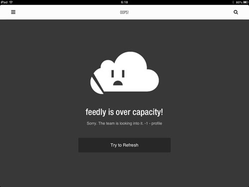 iPad 版 Feedly が原因不明の [ feedly is over capacity! ] エラー動かない！困った！