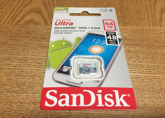 SanDisk 製の超高速 microSD カード「microSDXC 64GB UHS-1 CLASS10 海外パッケージ版」を購入！